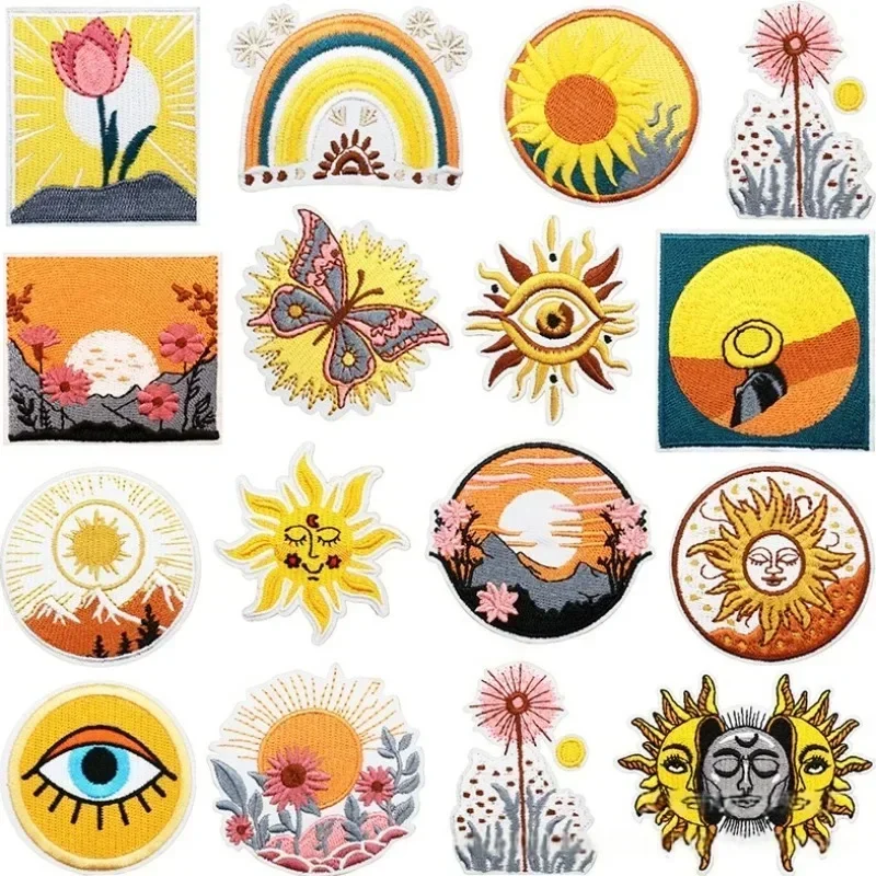 Art Chapter Cartoon Sunset Embroidery Decorative Ironing Sewing DIY Cartoon Floral Logo Clothing Shoes Hat Bag Patch