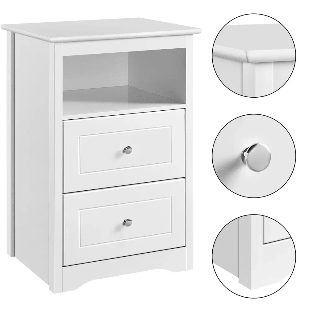 

1pc Wooden Nightstand, Modern Style Bedside Table With 2 Drawers And Open Shelf, Night Stand For Bedroom, Living Room, Hallway,