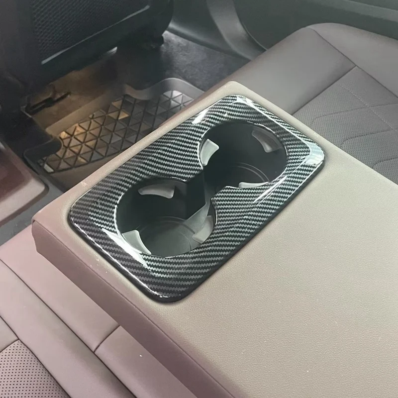 Rear Seat Water Cup Holder Cover Decoration Frame Trim For BMW X1 U11 2023 2024 Interior Parts Accessories ABS Carbon Fiber