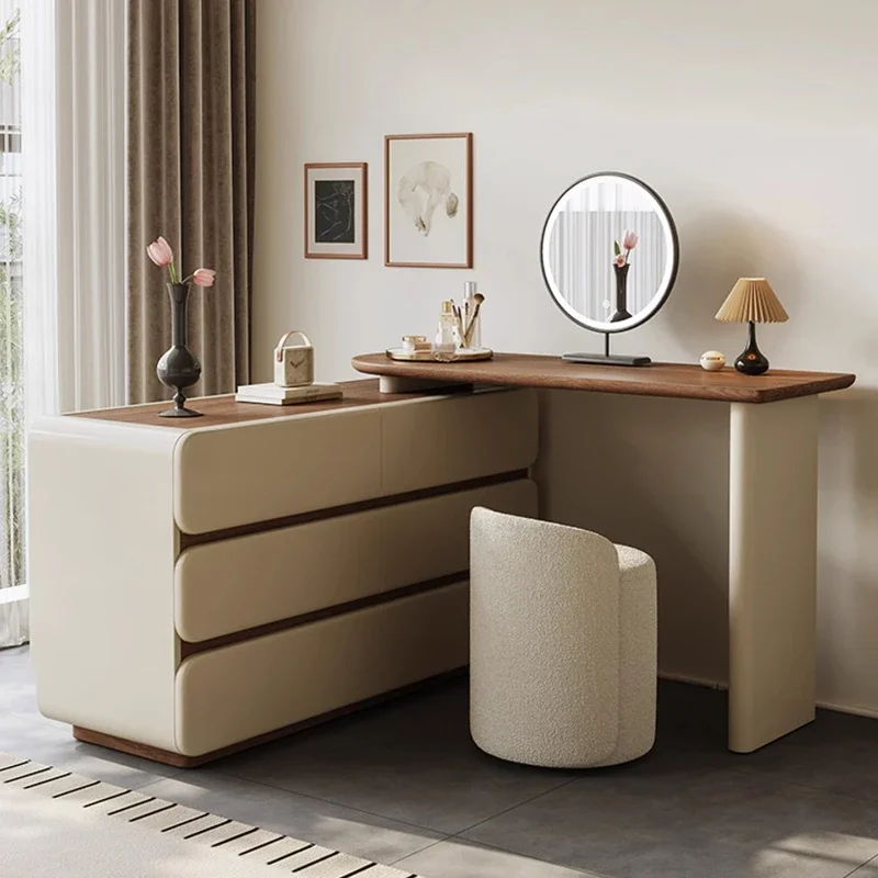 

Home Bedroom Furniture Drawer Cabinet Nordic Style Solid Wood Corner Retractable Dresser Chest Dressing Table Makeup Vanity Desk