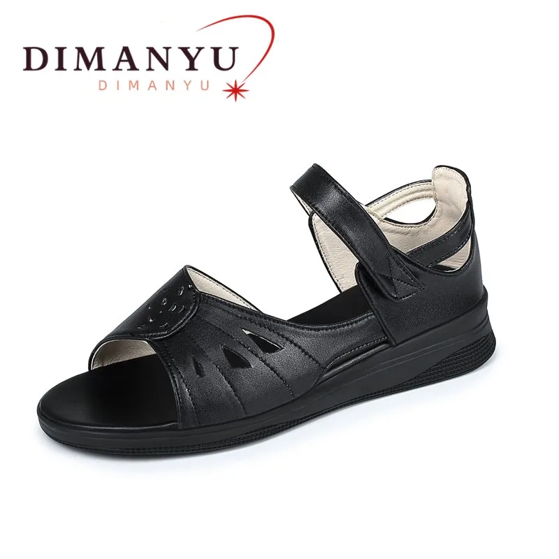 

DIMANYU Women's Sandals Genuine Leather 2024 New Summer Wedge Mom Shoes Non-slip Large Size Fish Mouth Sandals For Ladies