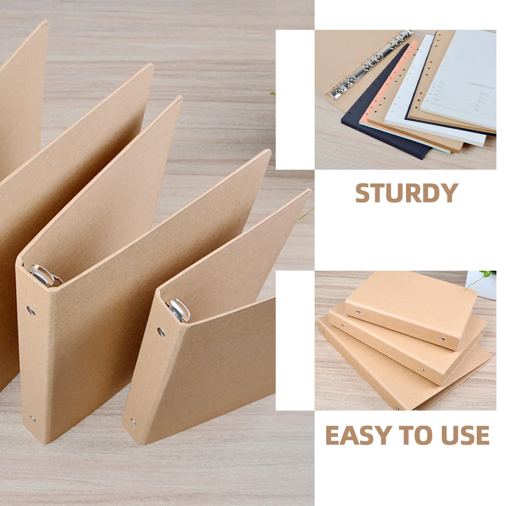 

3pcs A5 Notebook Binder Cover Kraft Paper Iron Material Not Easy Deform School Office Use Document Organizer File Folder