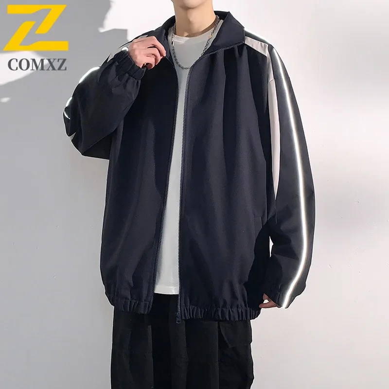 

Maxbarley Men Jacket Color Block Stand Collar Waterproof Coat Fashionable Outdoor Camping Windproof Lightweight Comfortable Wear