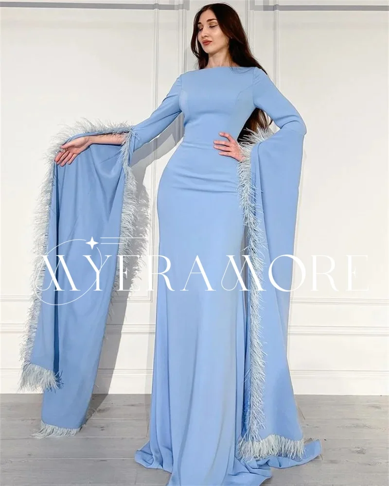 Vintage Muslim Satin Evening Dresses Mermaid Full Sleeve Floor-Length Formal Wedding Party Gown Customized فساتين سهرة