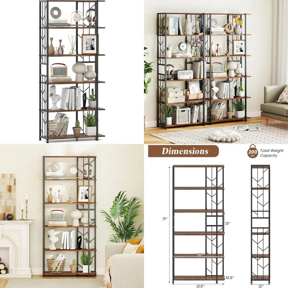 

Современный 6-уровневый книжный шкаф с геометрическим рисунком и прочным металлическим каркасом, отдельно стоящая витрина, комплект с защитой от опрокидывания в комплекте для безопасности