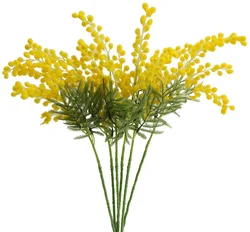 Artificial Albizia, julibrissin, fake Acacia, yellow flowers, Mimosa leaves, Flocking plants for home garden decoration, 6PCs