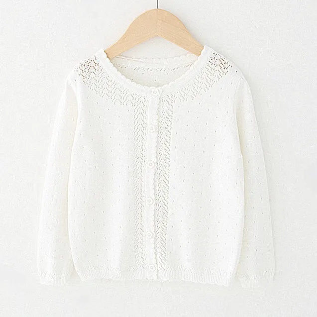 

Children Girls Cardigan Sweater White 100% Cotton Girls Jaket Coat For 2 3 4 6 8 10 Years Old Kids Clothes