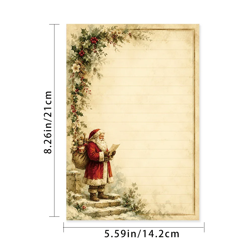 50 Sheets,  Vintage Santa Claus Themed Writing Paper, Lined, No Glue Needed, Perfect for Notebooks, Memos, and Stickers