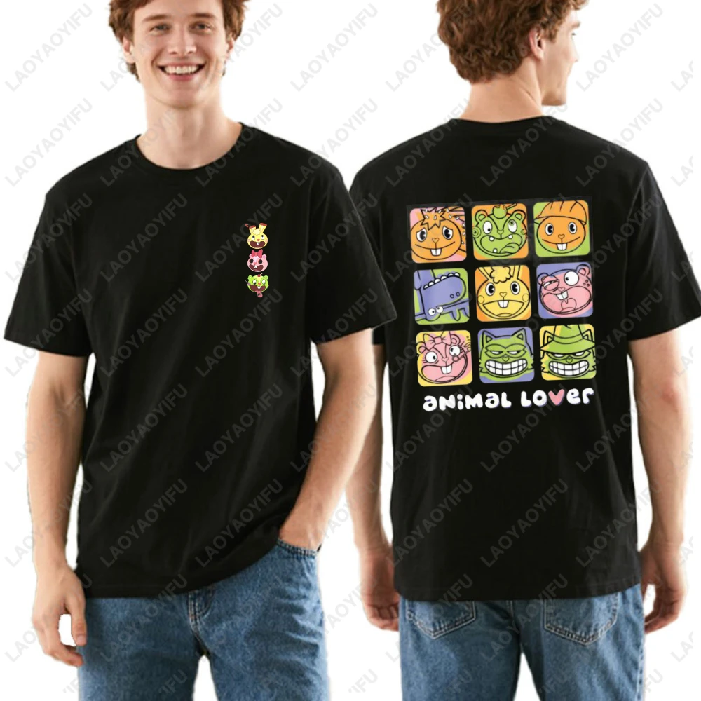 

Retro Animal Happy Tree Friends T-Shirt Funny Cartoon Print Tee Unisex Cotton Casual Wear Trendy Streetwear Graphic Top