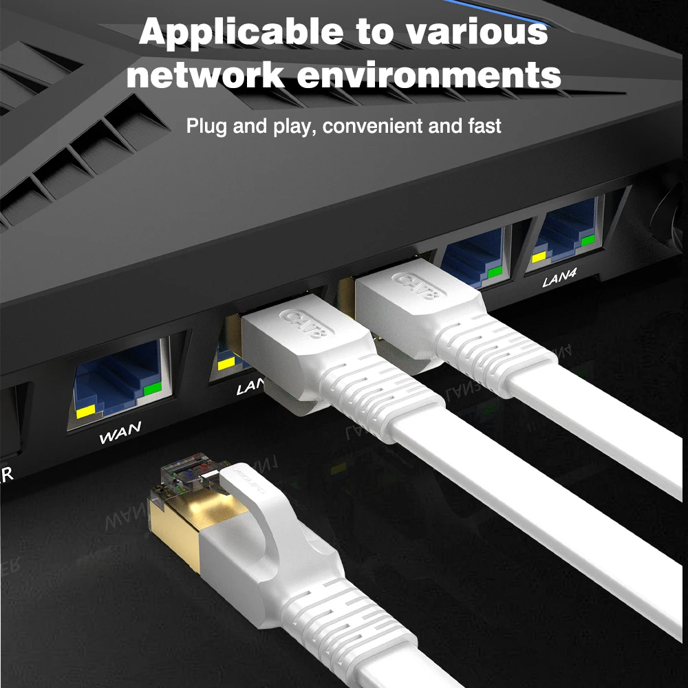 New White Cat8 Ethernet Cable 40Gbps Cat 8 Flat RJ45 Shielded Network LAN Category 8 Cable Pure Copper High Speed Internet Cord view 5