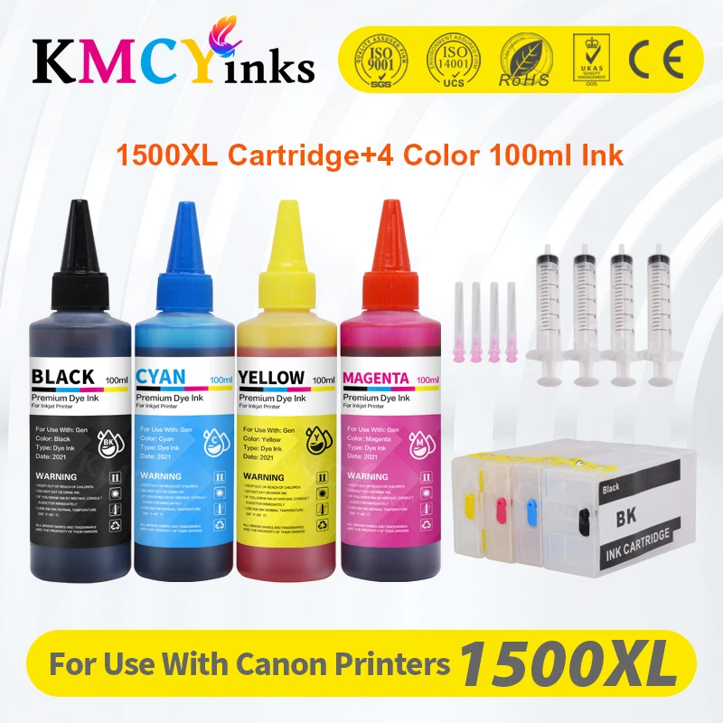 

KMCYinks PGI-1500 Refillable Ink Cartridge + 4 Bottle Dye Ink For Canon MAXIFY MB2050 MB2150 MB2350 Inkjet Printer For PGI1500