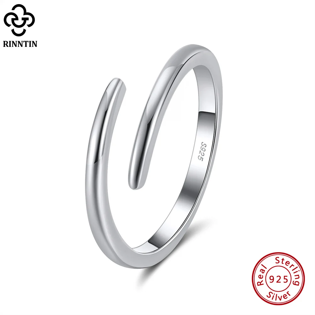 Rinntin 925 Sterling Silver Stackable Rings for Women Adjustable Minimalist Geometric Open Circle Rings Party Jewelry APR08