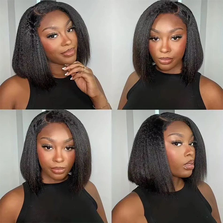 Ready To Wear Glueless 13X4 Kinky Straight Lace Frontal Wigs Virgin Human Hair Bob Brazilian Hair Yaki Straight Wigs For Women