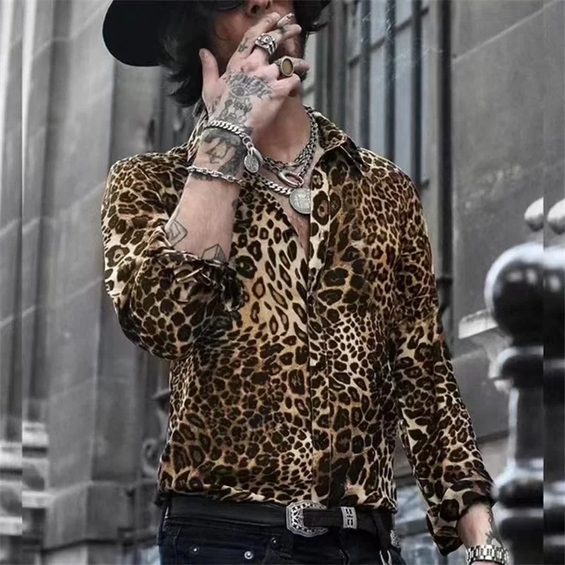 

Fashion Luxury Leopard Print Men's Shirt Single Breasted Shirt Casual Camouflage Turbulence Print Long Sleeve Men's Hawaiian Top