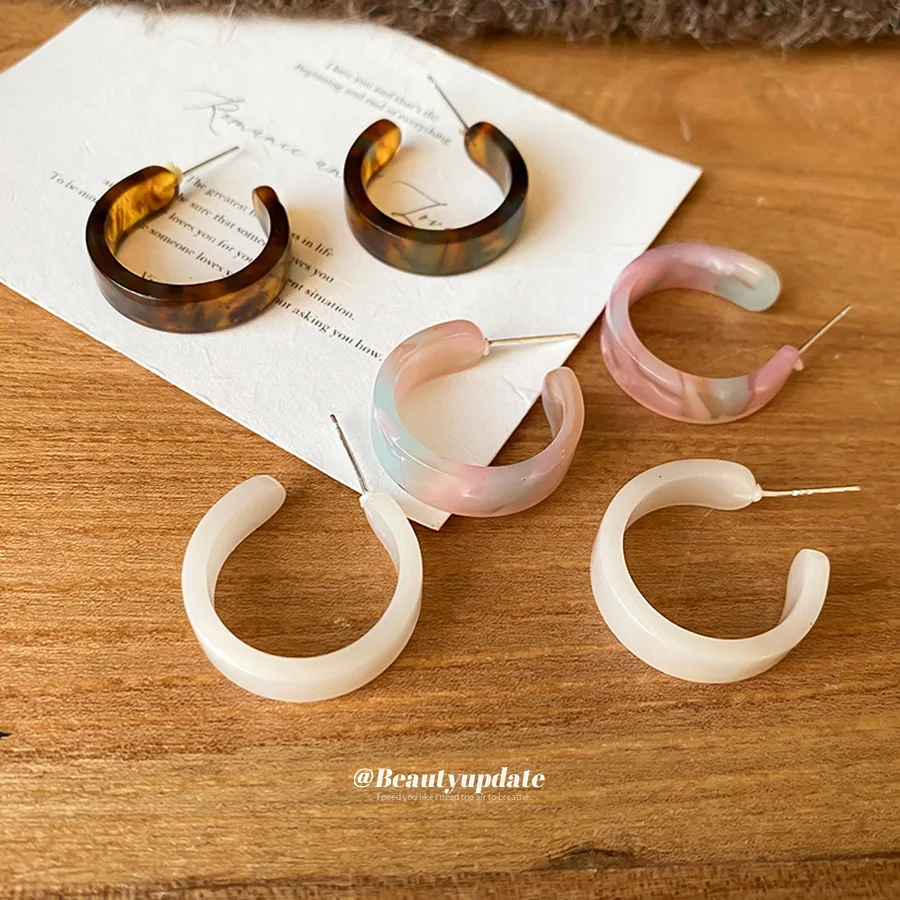 Korean Trendy Resin C-Shape Hoop Earrings Set For Women Minimalist Acrylic Tortoise Shell Geometric Round Earring Jewelry Gift