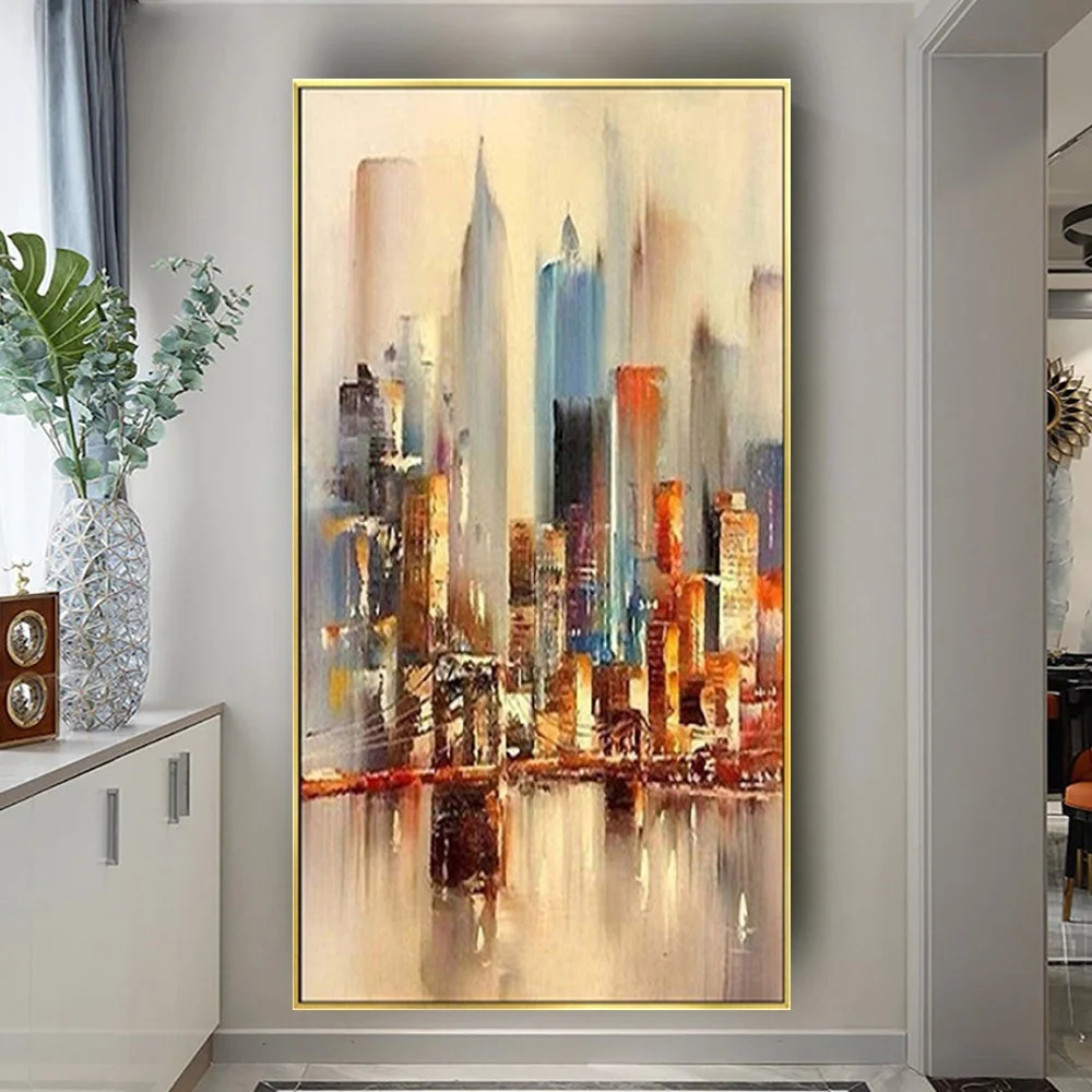 

Nordic City And Ocean Abstract Oil Painting Imagination Wall Art Picture Decor House Modern True Texture Canvas Poster For Home