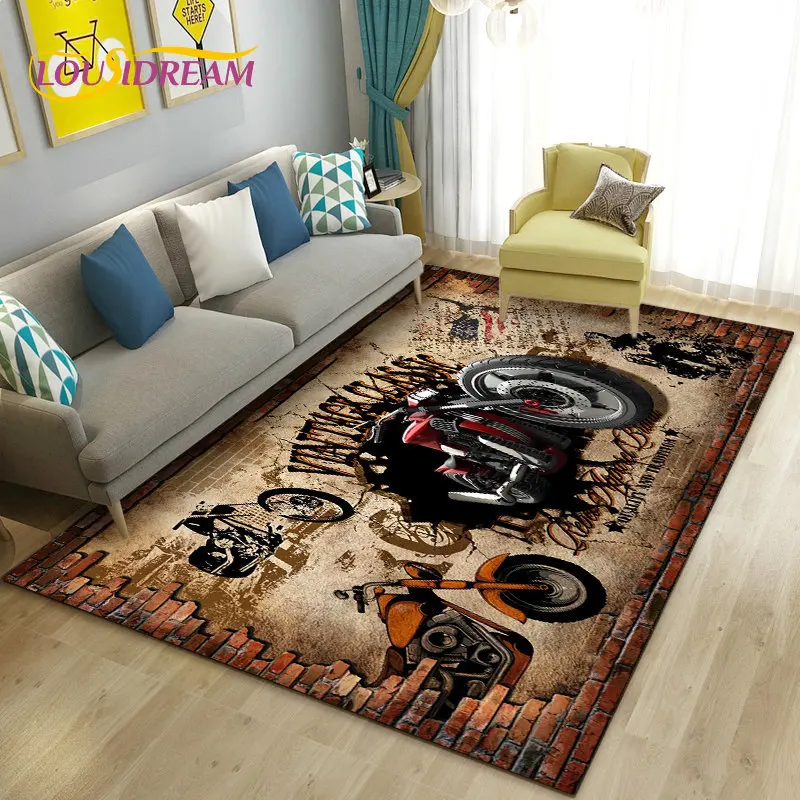 

3D Retro Vintage Motorcycle Area Rug,Carpet Rug for Living Room Bedroom Sofa Kitchen Doormat Decor,Kid Play Non-slip Floor Mat