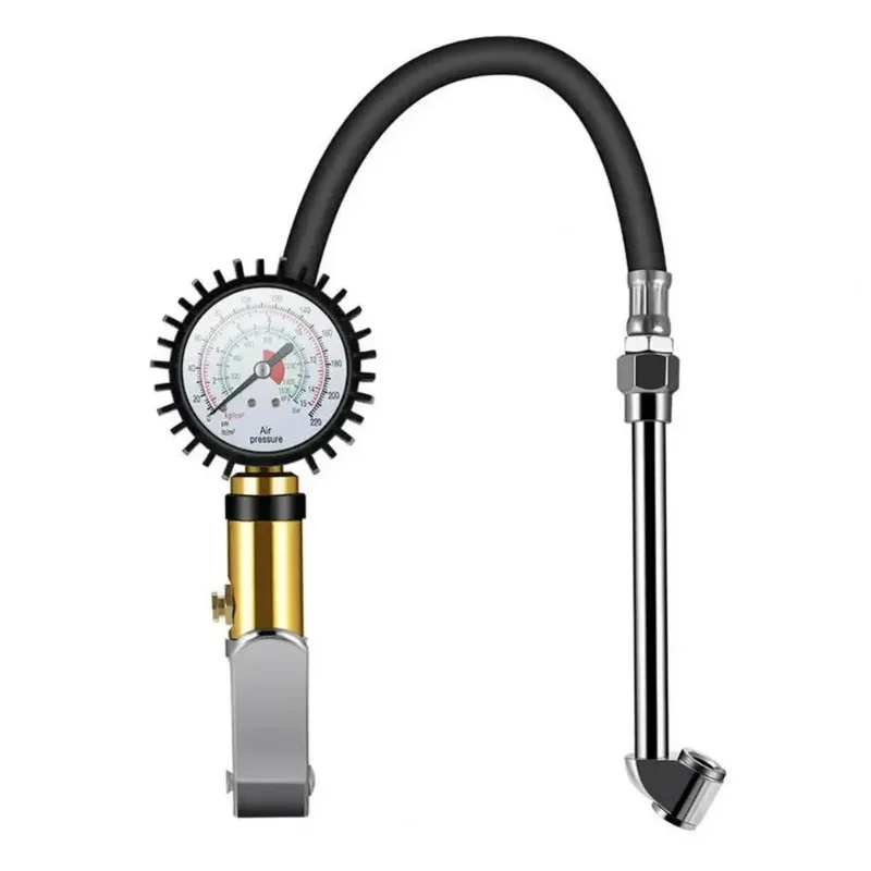 220PSI Manual Car Tyre Pressure Gauge High Precision Stable Dual Scale Display Wear-resistant Thickened Hose Air Tyre Meter