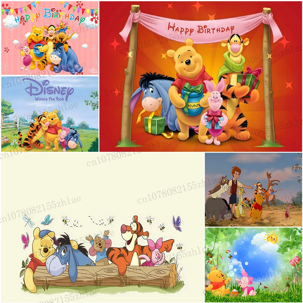 

Winnie the Pooh Birthday Party Photo Backdrop Baby Shower Birthday Party Banner Customizable Children Photo Background