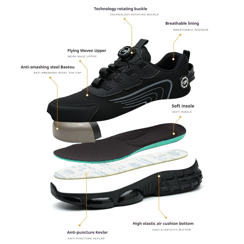 Scarpe antinfortunistiche con bottoni rotanti antiscivolo da uomo scarpe da lavoro antiperforazione antiurto scarpe sportive di moda stivali