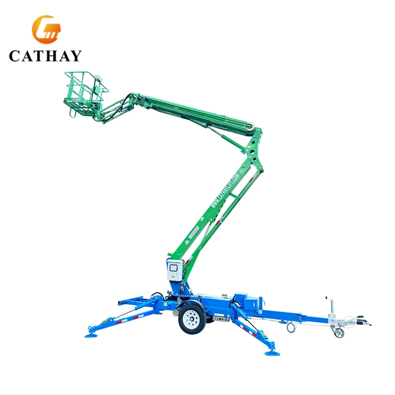 Electric Hydraulic Towable Spider Boom Lift Platform Telescoping Lift Cherry Picker Lift for Sale Control Remote with Bucket