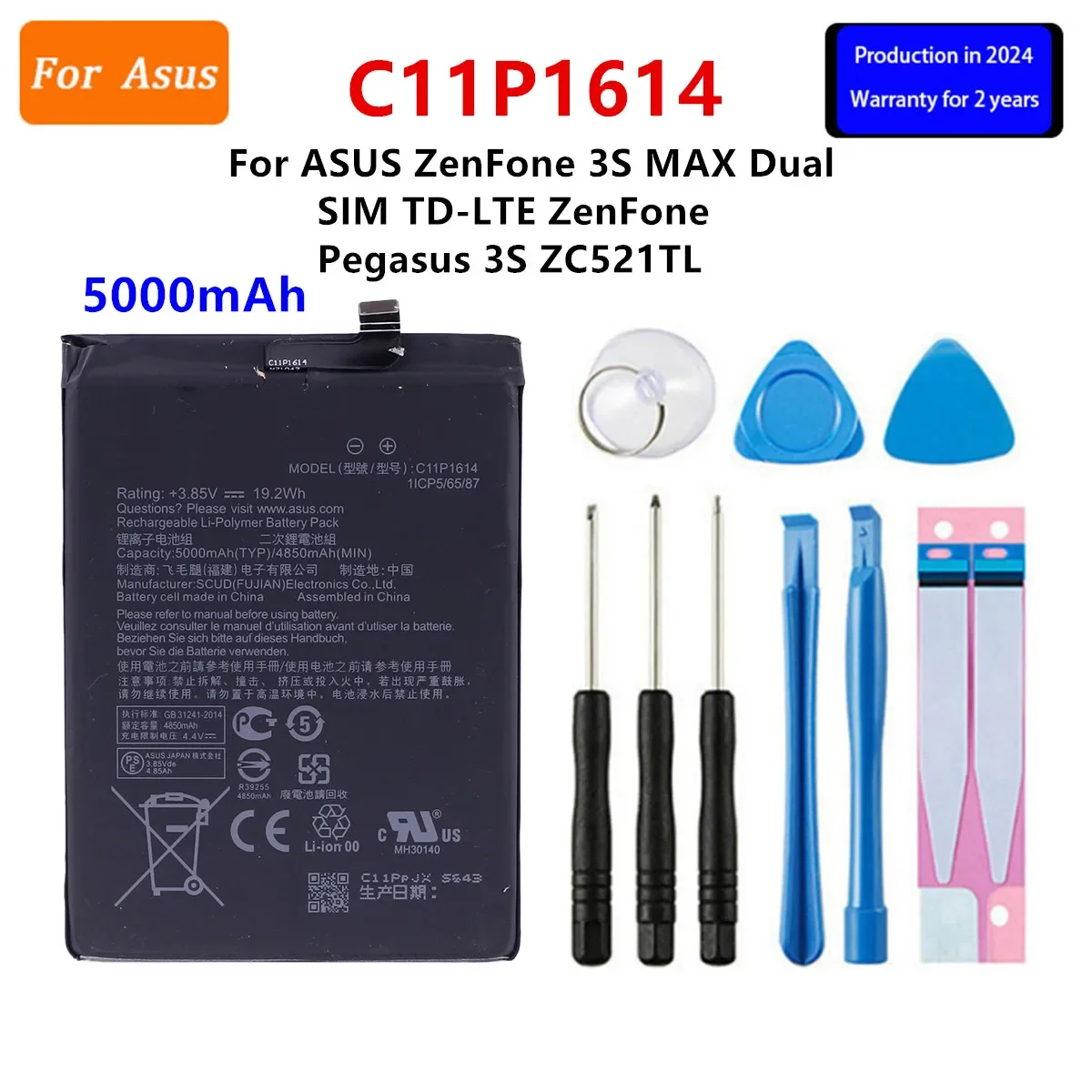 

Brand New Battery C11P1614 5000mAh For ASUS ZenFone 3S MAX Dual SIM TD-LTE ZenFone Pegasus 3S ZC521TL Replacement Battery+Tools