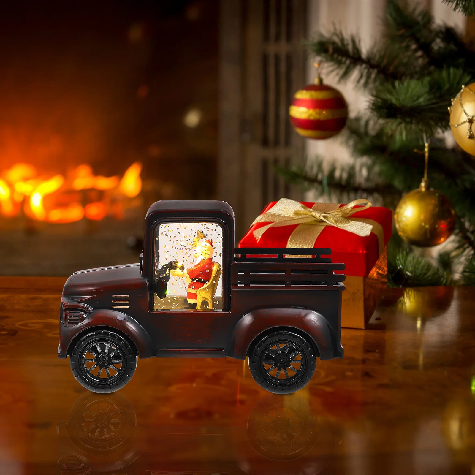 

1Pcs Christmas Santa Claus Driving Tractor Adornment Lovely Luminous Xmas Party Decoration Santa Claus Tractor Decor