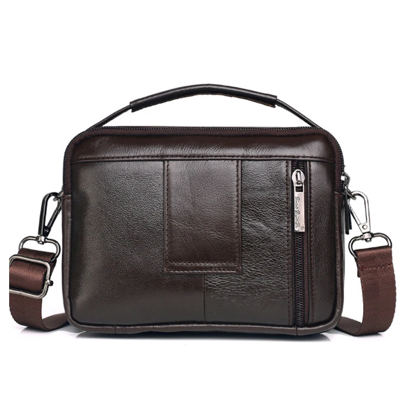 Riñonera de piel auténtica para hombre, bolso de negocios multifunción, bandolera pequeña de 7\