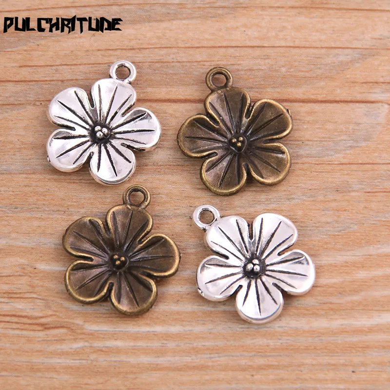 14PCS 20*23mm New Product Two Color Flowers Charms Pendant Jewelry Metal Alloy Jewelry Marking