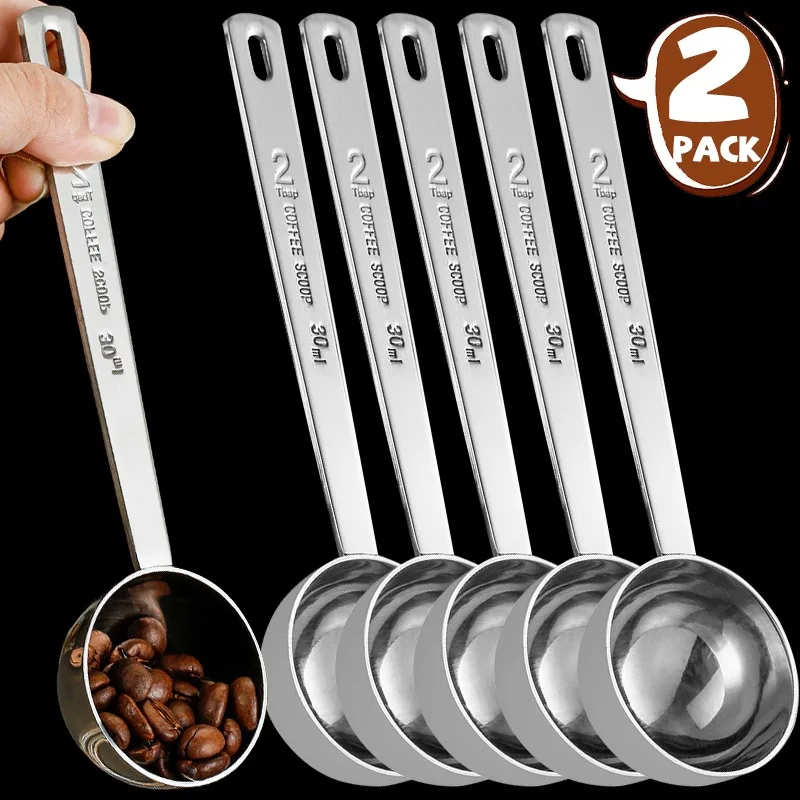 Kaffeelöffel aus Edelstahl, Pulververdichter-Löffel mit Skala, langer Griff für gemahlene Kaffee, Gewürze, Backen, Messzubehör