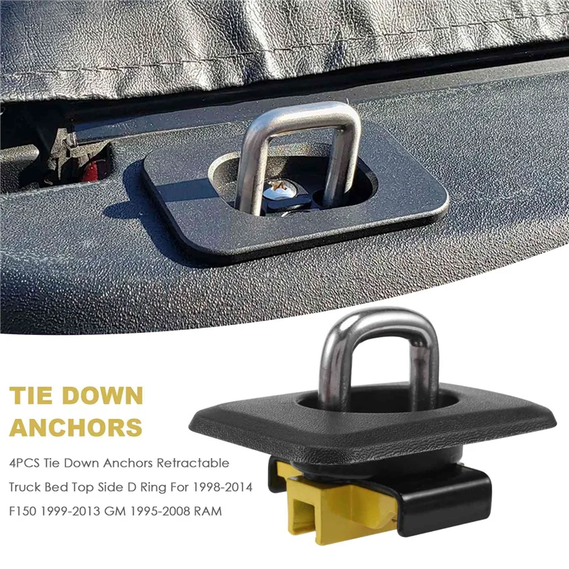 

A73X-Tie Down Anchors Выдвижное кольцо D с верхней стороны грузовика для 1998-2014 F150 1999-2013 GM 1995-2008 RAM