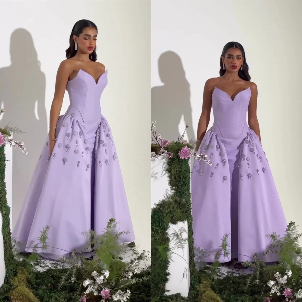 

Elegant Sweetheart Ball Gown Floor Length Prom Dresses Rhinestone Applique Satin Formal Occasion vestido feminino festa lux