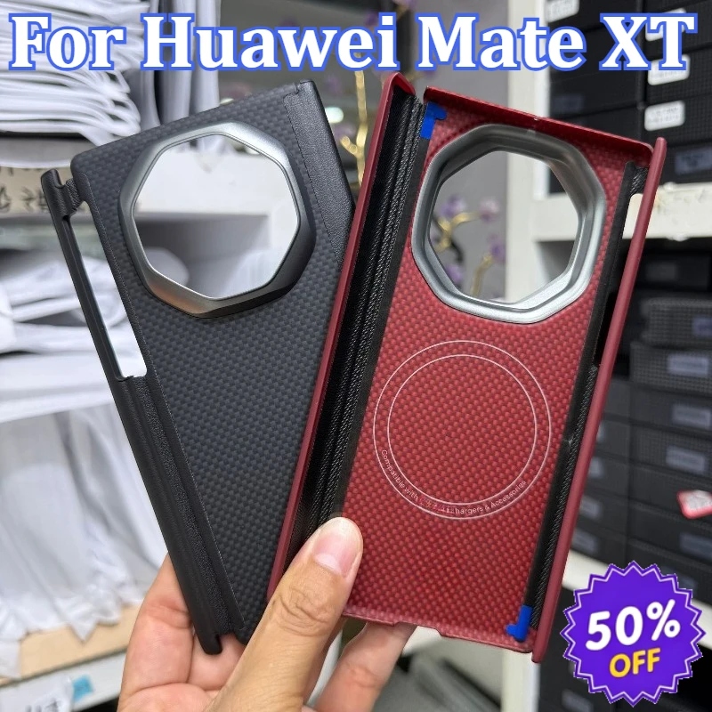 Slim Aramid Carbon Fiber Magnetic Case For Huawei Mate XT Double Hinge Hard Cover