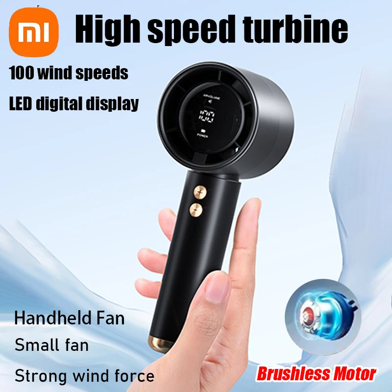 Xiaomi-Ventilateur turbo portable à affichage numérique LED, 100 vitesses, USB, petit format, pour l'extérieur, bureau, nouveauté