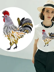 1 Piece Delicate Sequins Rooster Design Patch Fashion Shining Sew On Patch for Clothes Accessories