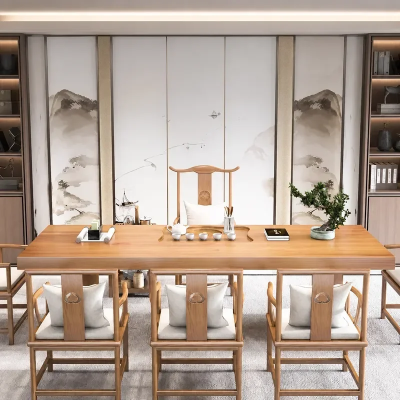Solid Wood Large Board Tea Table and Chair Set Modern Chinese Style Kung Fu Tea Table Complete Drinking Table for Home Office