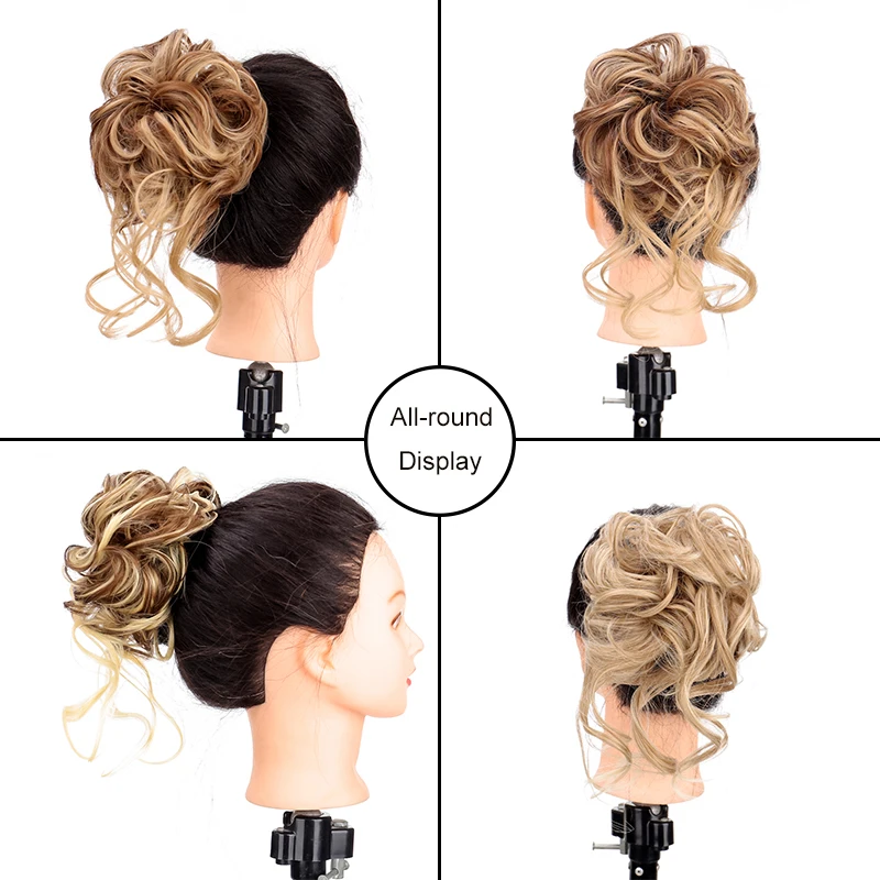 MANWEI Synthetic Chignon Messy Curly Claw Hair Bun Scrunchy Fake False Hair Band Tail for Women Hairpieces Blonde