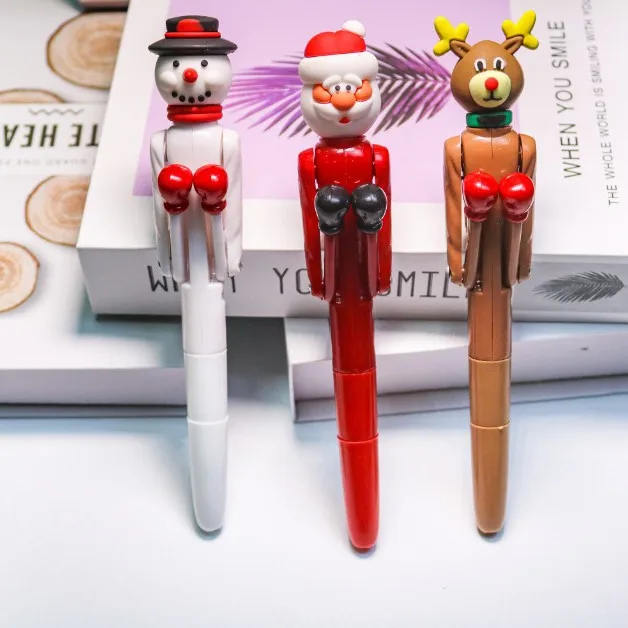 

4 Pcs Christmas Deer Boxing Ball Pen Funny Cartoon Cute Primary School Student Decompression Ballpoint Pen Christmas Gift