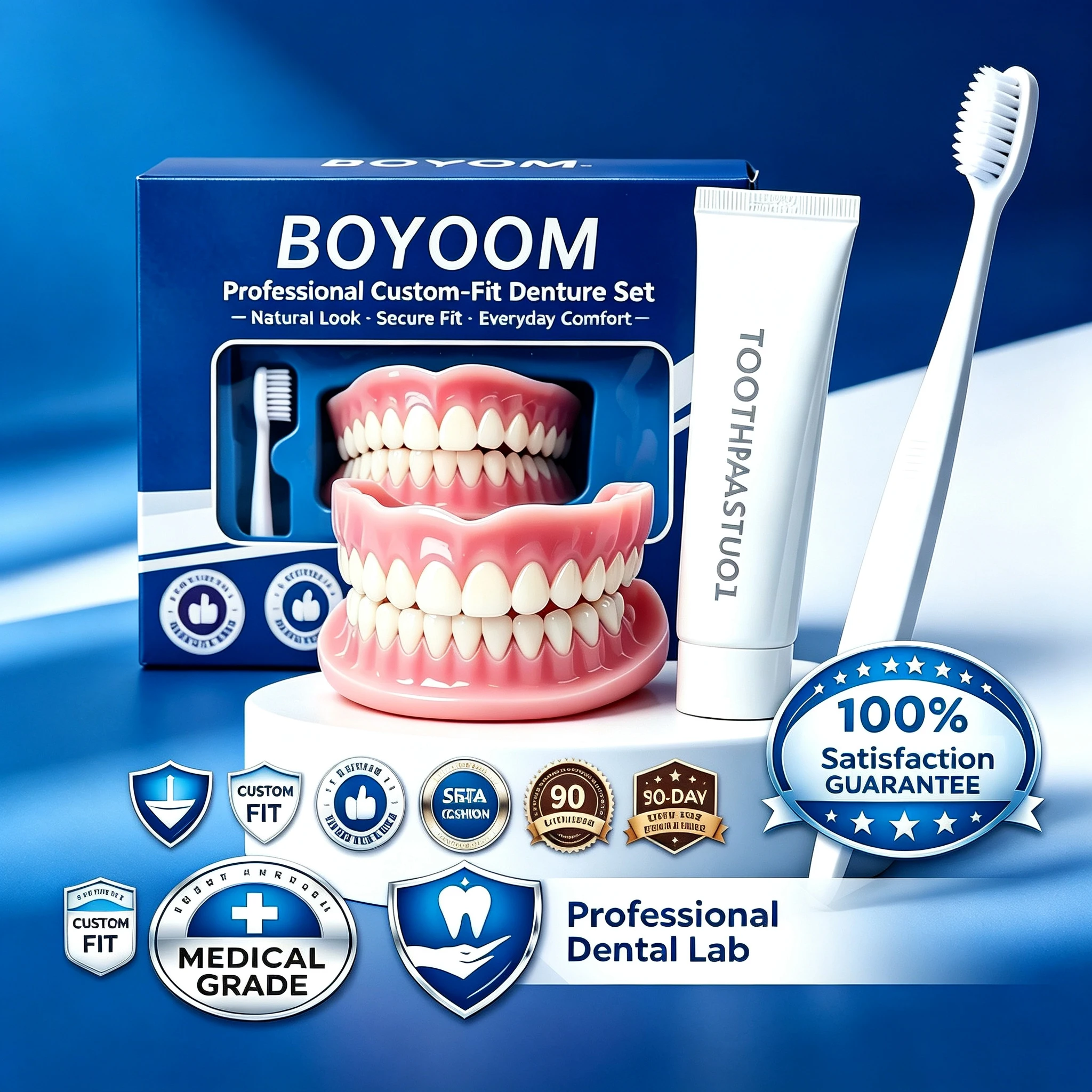Realistic Simulation Silicone Teeth Veneers - Handmade Upper/Lower Cosmetic Dentures for a Youthful Smile, Perfect for Daily Mea