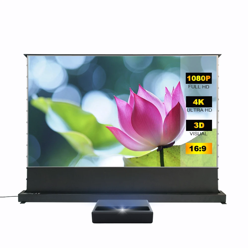 100 Inch 4K HD Laser TV Projector Screen with ALR Motorized Floor Rising Projection Future TV for UST Projectors 16:9 Format