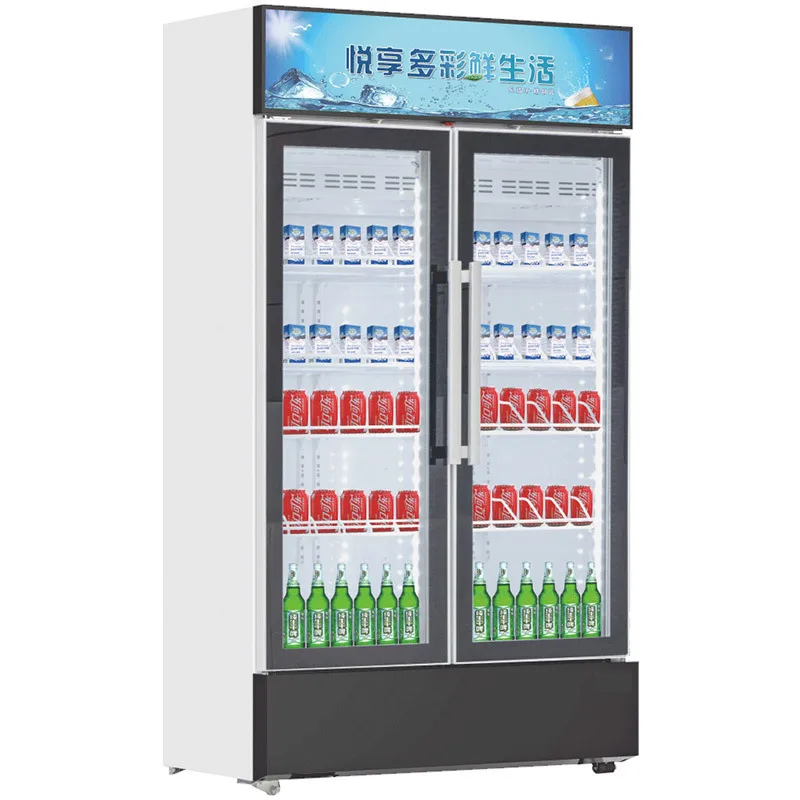 530L Double Door Refrigerated Display Cabinet Vertical Beverage Refrigeration Cabinet Commercial Large Capacity Supermarket Sour