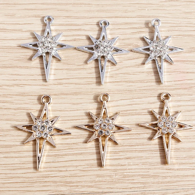 

10 Pcs/pack Artificial Diamond Inlaid Diamond Six-pointed Star Pendant Jewelry Accessories Pendant DIY Pendant