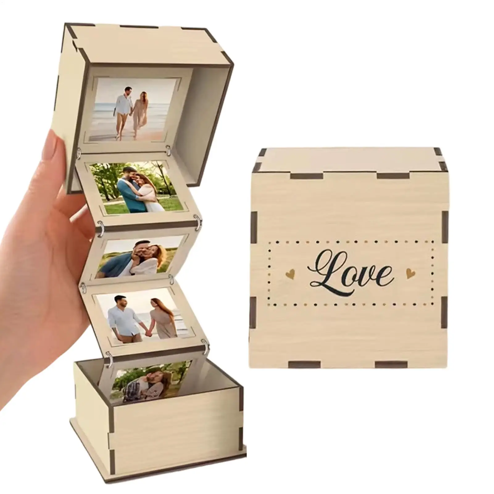 3.54in Wooden Box Album Frame Pulling Out Folding Photo Commemorative Gift Accordion Photo Display Box For Family Birthday Craft