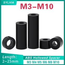 10/ 20/ 50pcs M3 M4 M5 M6 M8 M10 Black Abs Non-threaded Hollowed Nylon Spacer Round Hollow Standoff Washer Pcb Board Screw