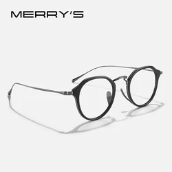 MERRYS DESIGN Pure Acetate Titanium Glasses Frame For Men Women Vintage Polygon Square Prescription Eyeglasses S2153
