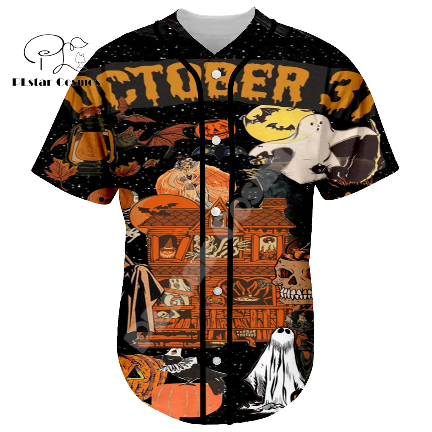 Halloween Cosplay Pumpkin Skull Ghost Tattoo Retro Colorful 3DPrint Harajuku Summer Funny Baseball Shirts Jersey Short Sleeves X