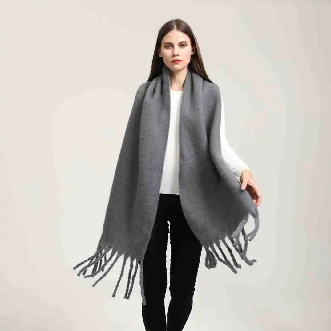 Sciarpa invernale per donna Cashmere caldo solido coperta di Pashmina avvolge femminile spesso morbido Bufanda grande scialle con nappa poncho lungo Echarpe