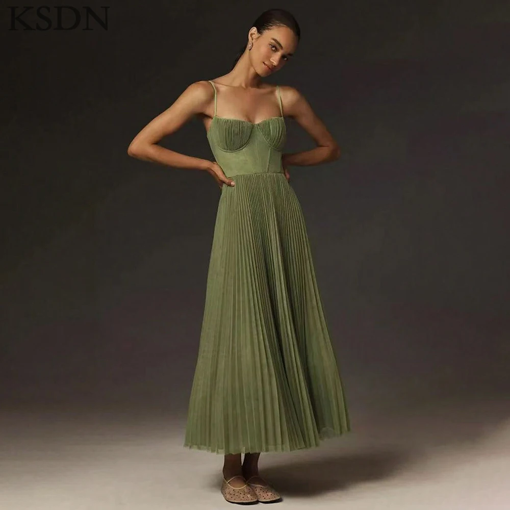 

Exquisite Spaghetti Strap Evening Dresses Elegant Women Ankle-Length Draped Sleeveless Dress Special Event Gowns Vestidos 2025