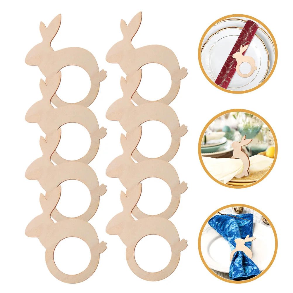 

30Pcs Wood Napkin Rings Bunny Shape Easter DIY Napkin Buckle Decorative Dining Table Holders for Wedding Party Holiday