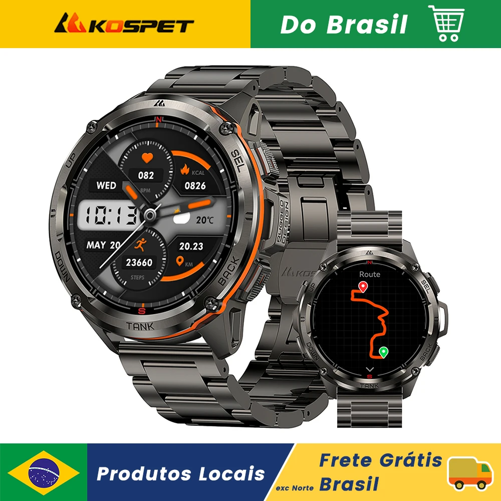 Kospet tanque t3 ultra gps relógio inteligente masculino bússola barométrica altímetro 470mah 60 dias de bateria longa amoled 5atm ip69k à prova dwaterproof água